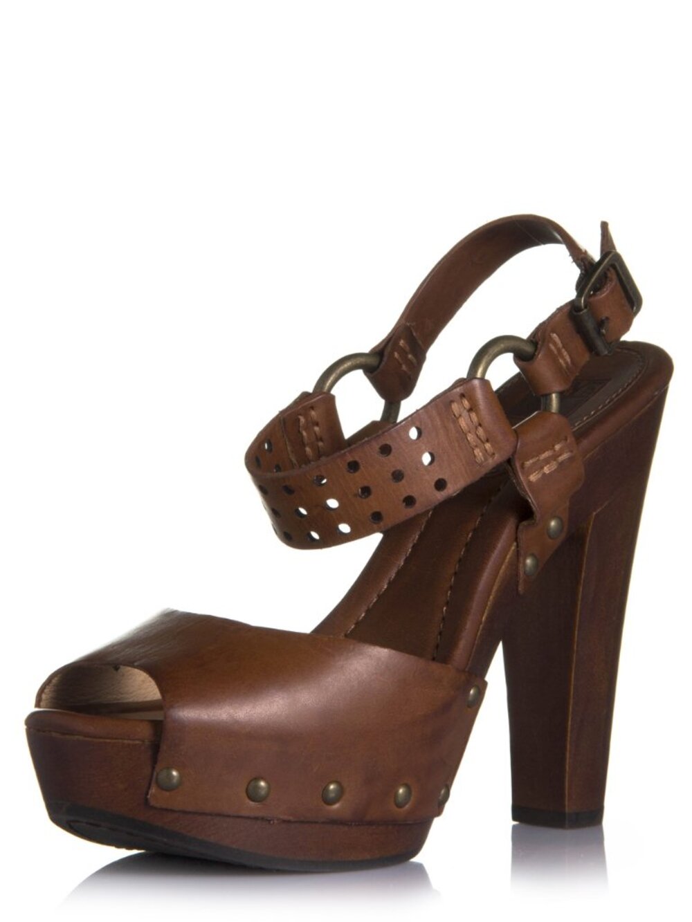 Frye Fran Harness 2 Piece Platform Leather Heels Tan